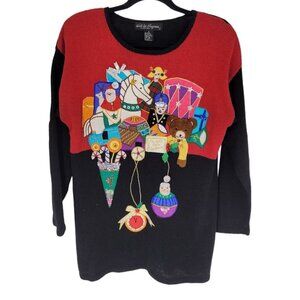 Work in progress Womens small oversized black red decorated christmas sweater